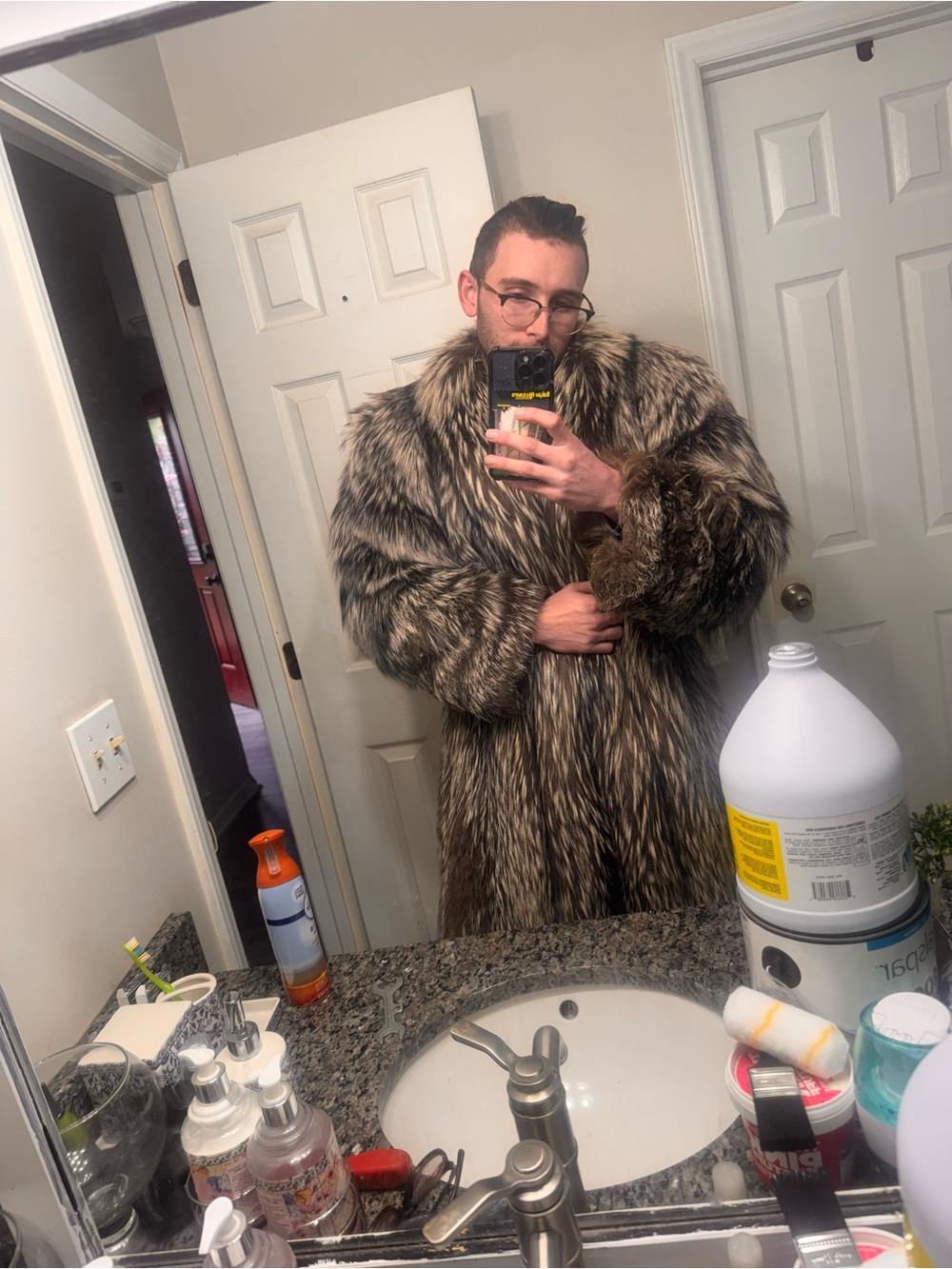 Gorgeous real genuine silver fox fur coat XL saga furs quality